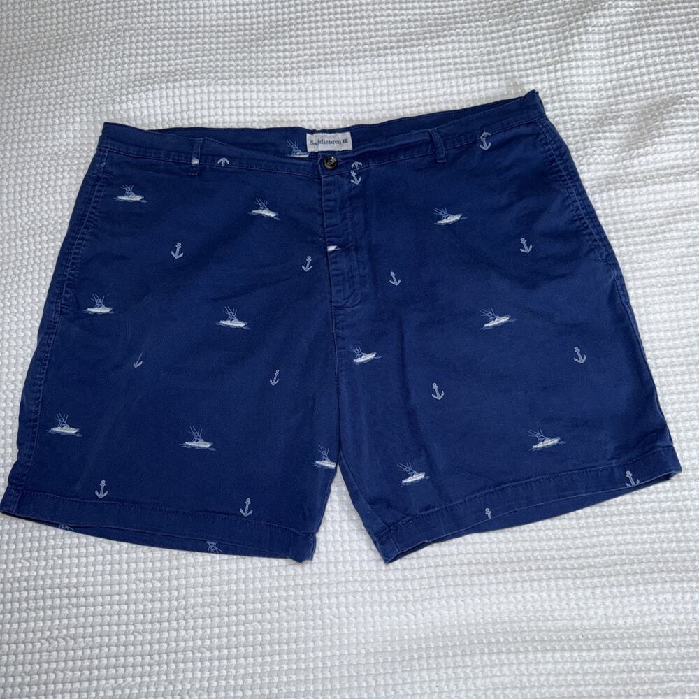 Saddlebred Nautical Flat Front Shorts Mens 42 Blue Cotton Anchor Fishing Boat 7”